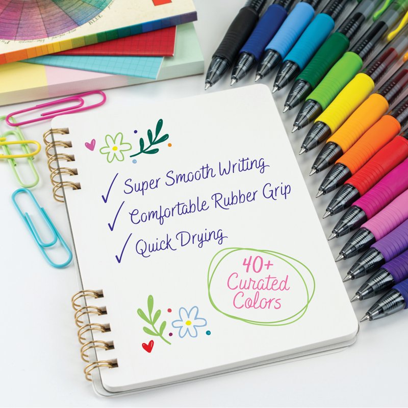 Retractable Gel Pen Set - Fine Point 0.7mm Assorted Ink, 20 Pack