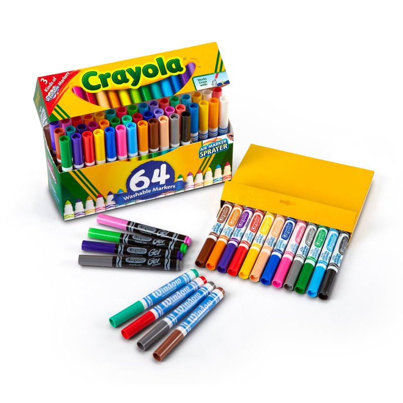 Crayola Washable Markers Set 64 Count with Gel & Window Markers for Kids
