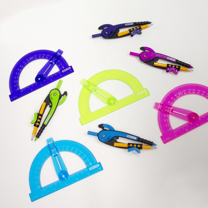 BAZIC Scale-Arm Compass w/ #2 Wood Pencil 6" Protractor Set [2807]