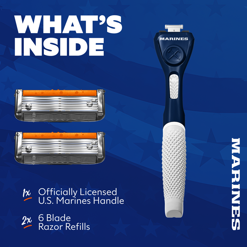 Military Marine 6-Blade Razor Starter Set with Handle & Blades