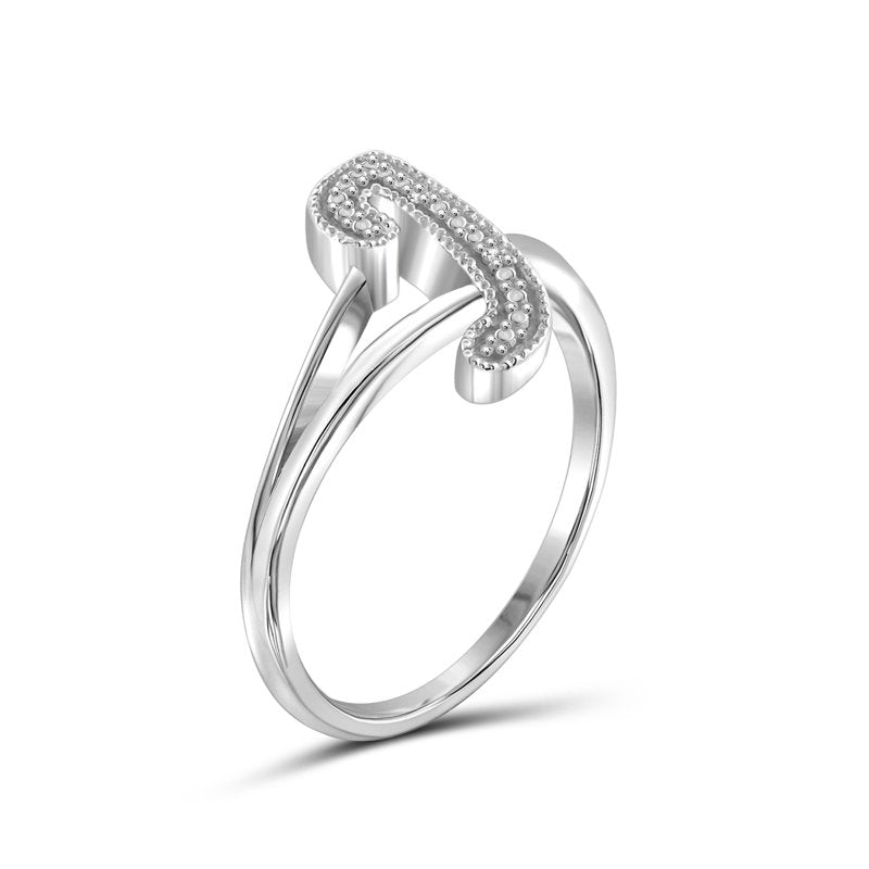 Personalized Initial Letter Ring with White Diamonds in Sterling Silver - Customizable Size