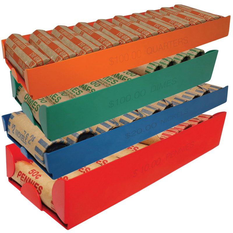 Stackable Coin Trays for Currency Storage - Assorted Denominations, 4 Pack