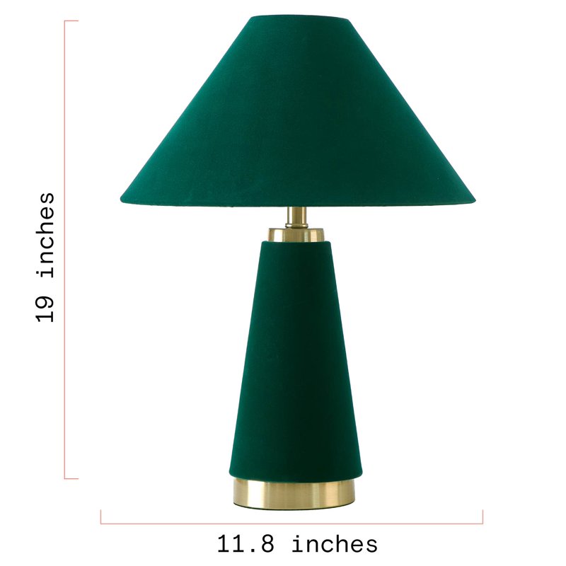 Green Velvet Table Lamp - 19-Inch Modern Bedroom & Living Room Lighting