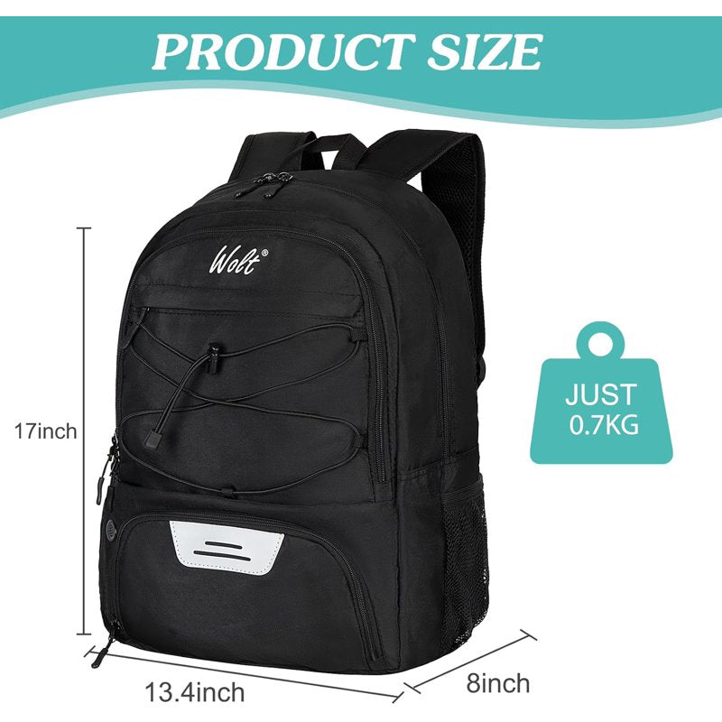 WOLT Soccer Backpack with Ball Holder & Shoe Compartment - Variation: Black
