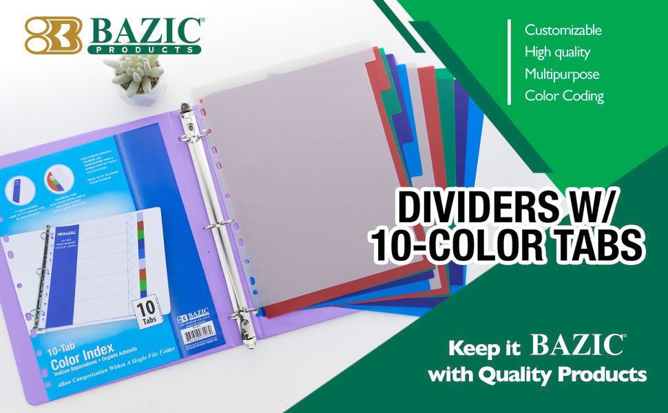 10-Color Binder Dividers with Tabs - 11-Hole Index Tabs, Multi Pack