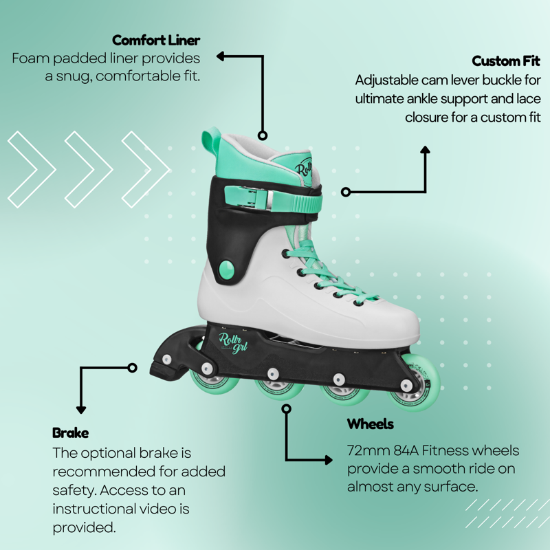 Adult Inline Skates with Supportive Boot and 72mm Wheels - Multiple Sizes