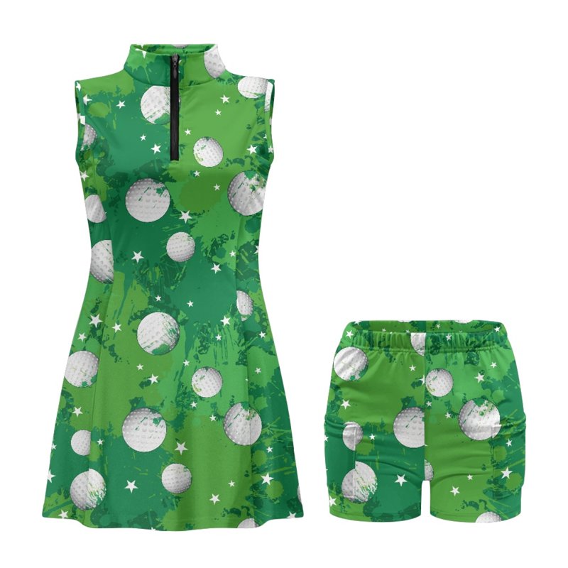 Variation of THIS listing: Golf Ball and Star Green Print Women’s 2-Piece Golf Dress Set with Pockets XS