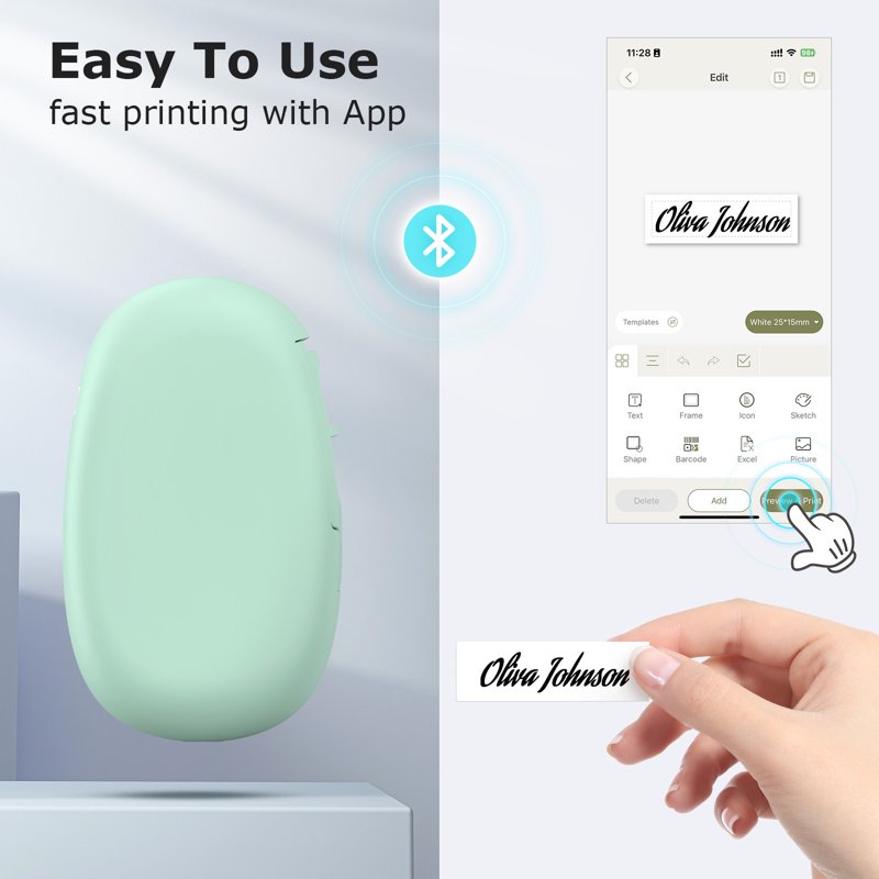 Bluetooth Label Maker Machine with Tape - Customizable App with 35 Fonts & 1000+ Icons