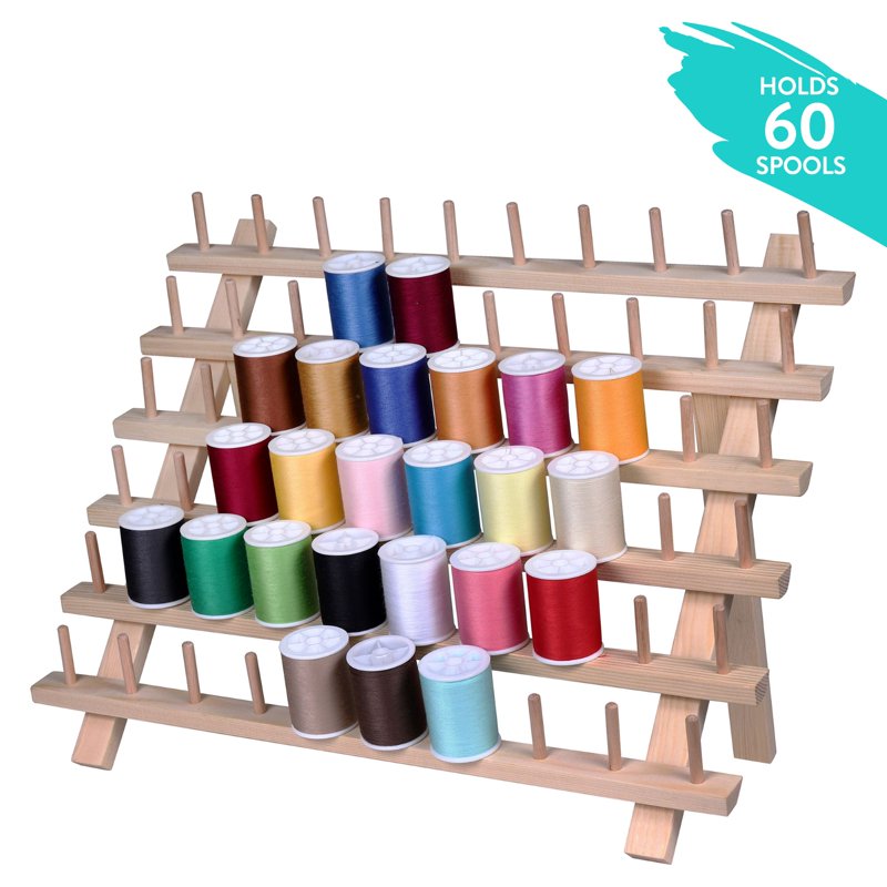Wood Thread Spool Rack Holds 60 Spools Wall & Table Mount Sewing Organizer