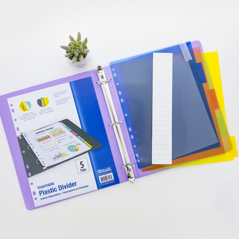 Binder Dividers with 5 Insertable Color Tabs for Organizing - 3-Ring Compatible