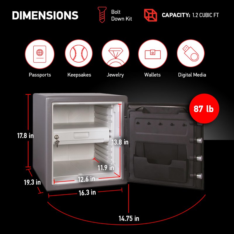 Fireproof Waterproof Security Safe with Digital Keypad - 1.2 Cu Ft