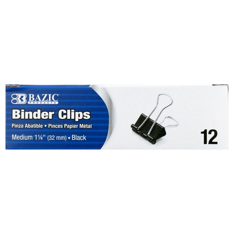 Medium Binder Clips 1 1/4 Inch Black Office Clips for Paper & Organization