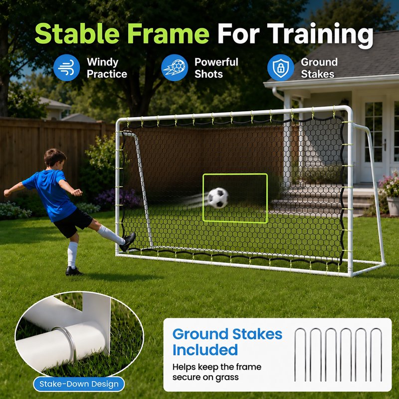 8'x6' 2-in-1 Soccer Rebounder & Goal with 5 Angles, Weatherproof Galvanized Frame