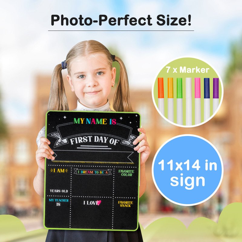 Double-Sided Reusable Chalkboard Sign for First & Last Day of School 14x11 inches