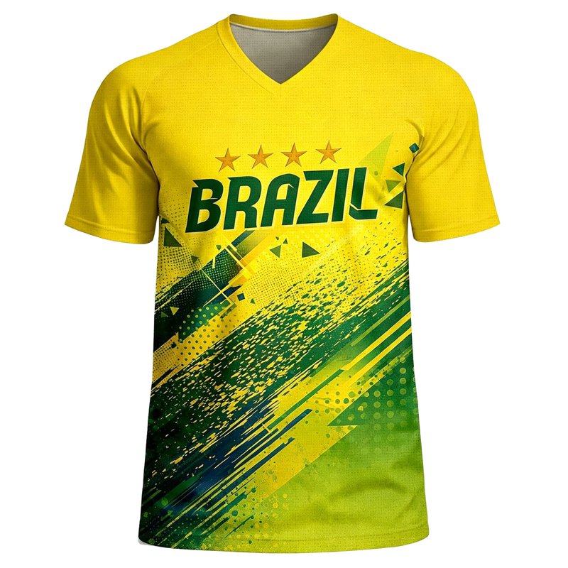 Brazil Soccer Jersey Men Short Sleeve Quick-Dry Flag Football Shirt A01 Light Blue XXXXL