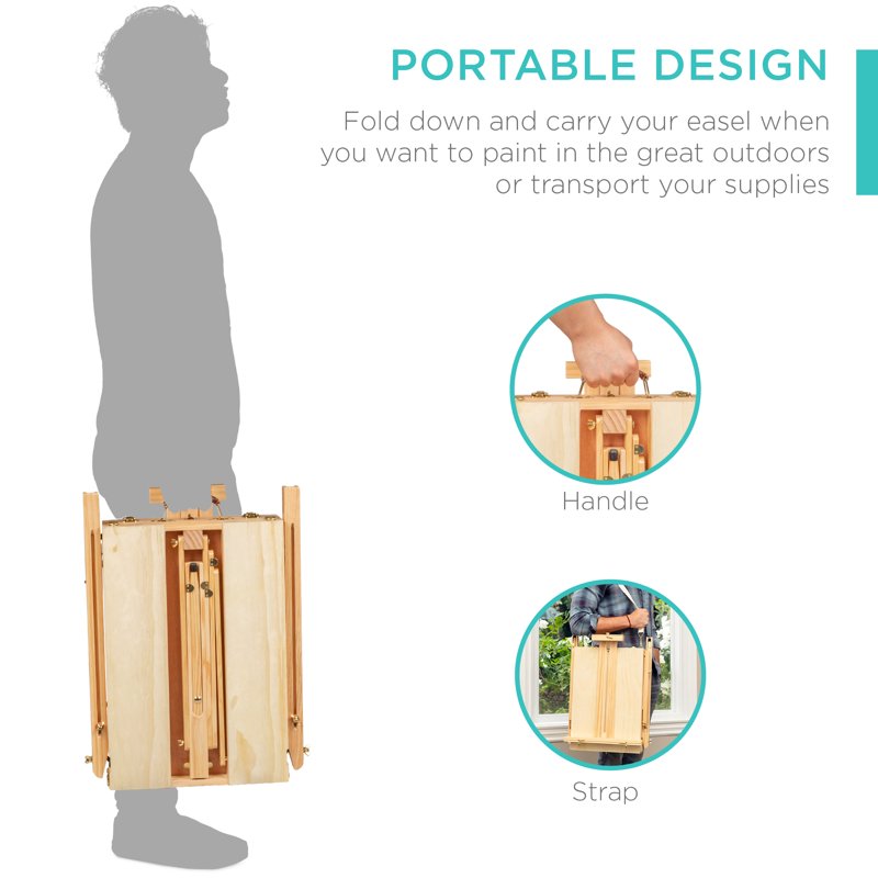 Portable Adjustable Art Easel with 32-Piece Painting Set - Natural