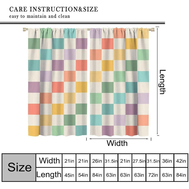 Colorful Checkered Gradient Window Curtains - Thermal Insulated 2 Panel Set, 42x54 Inches