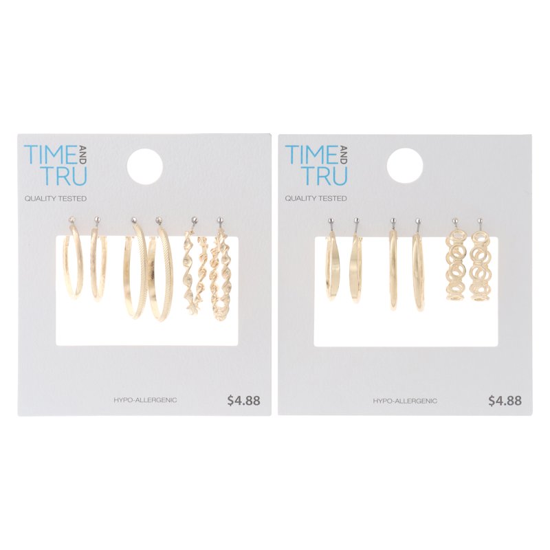 Gold-Tone Hoop Earrings Set - 6 Pairs in Various Sizes