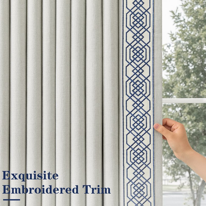 Blackout Thermal Insulated Curtains with Embroidered Trim - Room Darkening Drapes, 52x96 Inches, Pack of 2