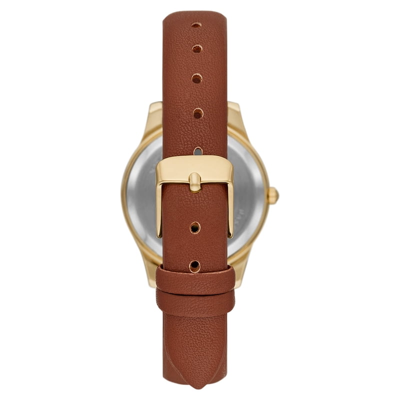 Women's Gold Tone Crystal Accent Wristwatch with Faux Leather Strap
