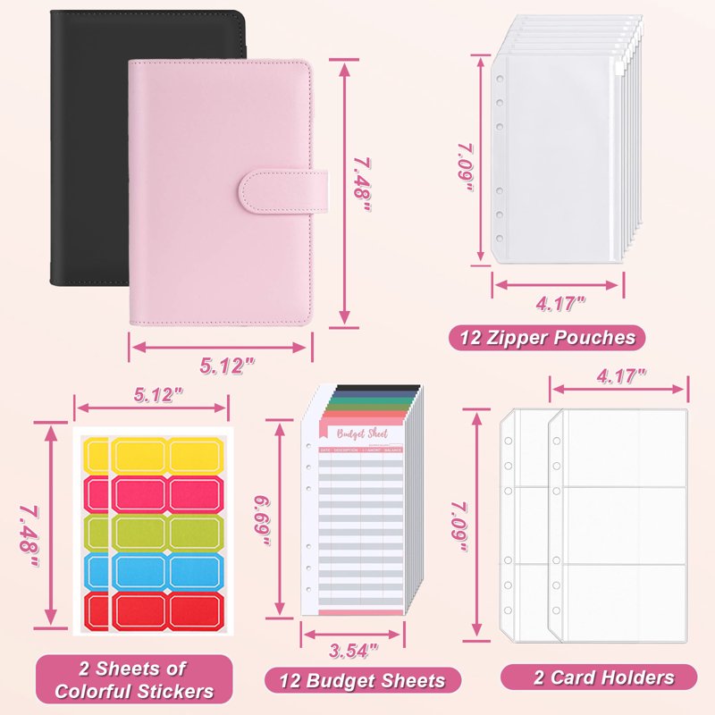 2 Pack Budget & Saving Challenge Binders with Sheets & Envelopes - A6 Money Organizer Set