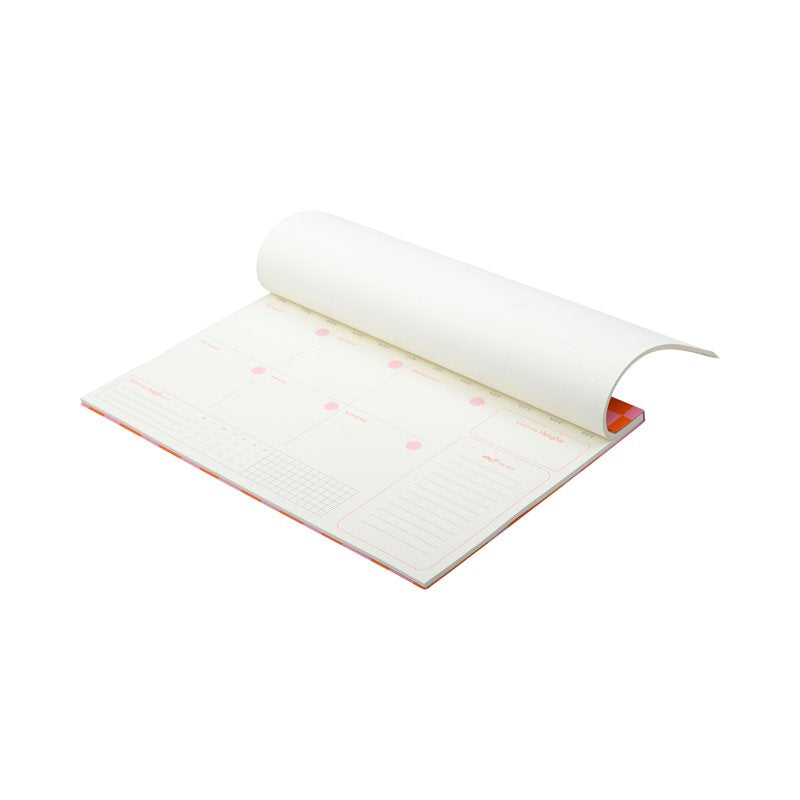 Undated Weekly Planner 14x9.75 Inch Pink and Orange Check - Office Organizer