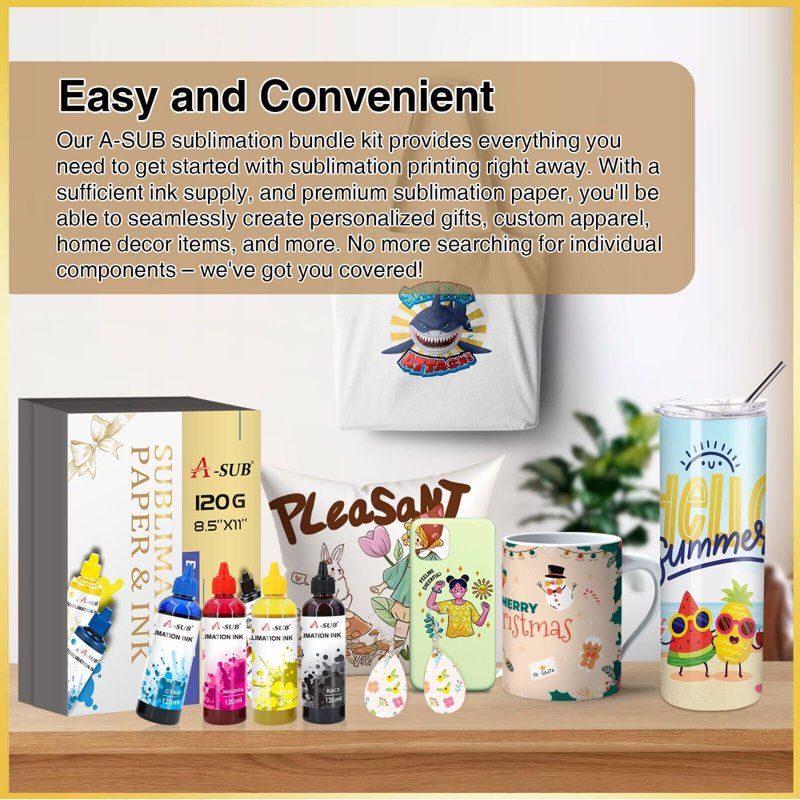 Sublimation Paper and Ink Bundle Kit for Inkjet Printers - 8.5x11 Inch, 120gsm, 110 Sheets + 480ml Sublimation Ink