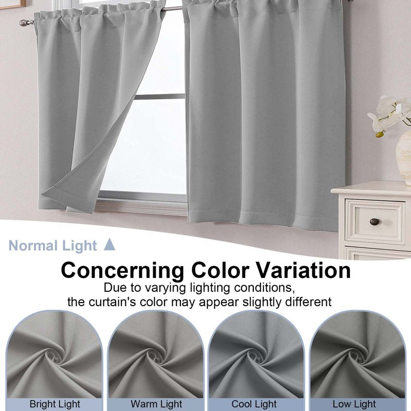 Blackout Curtain Panels with Rod Pocket for Small Windows - 2 Pack