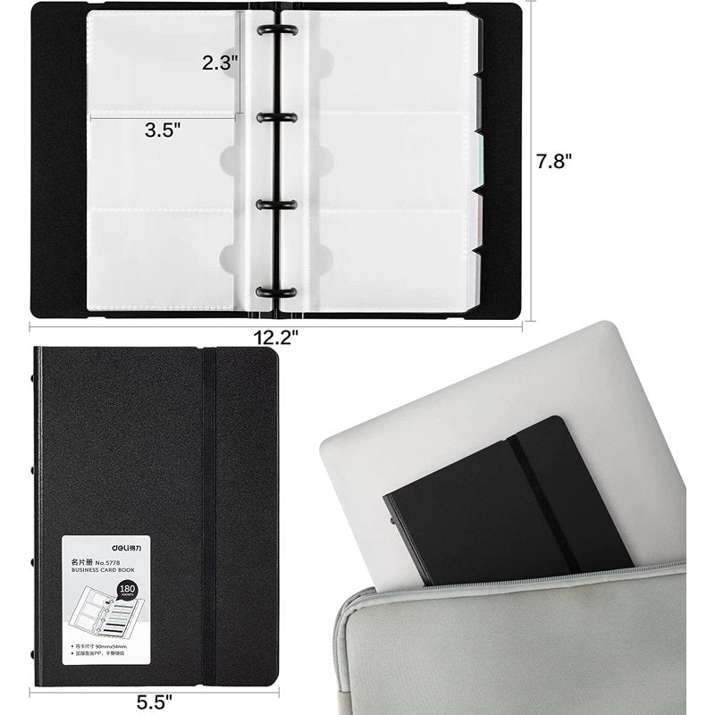 Business Card Book Organizer Portable Card Holder Fits 180 Cards Black