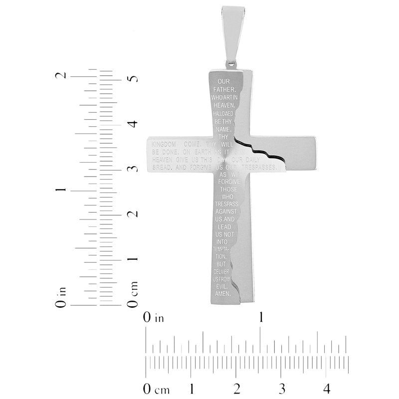 Men's Silver Tone Stainless Steel Prayer Cross Pendant Necklace - Faith Jewelry