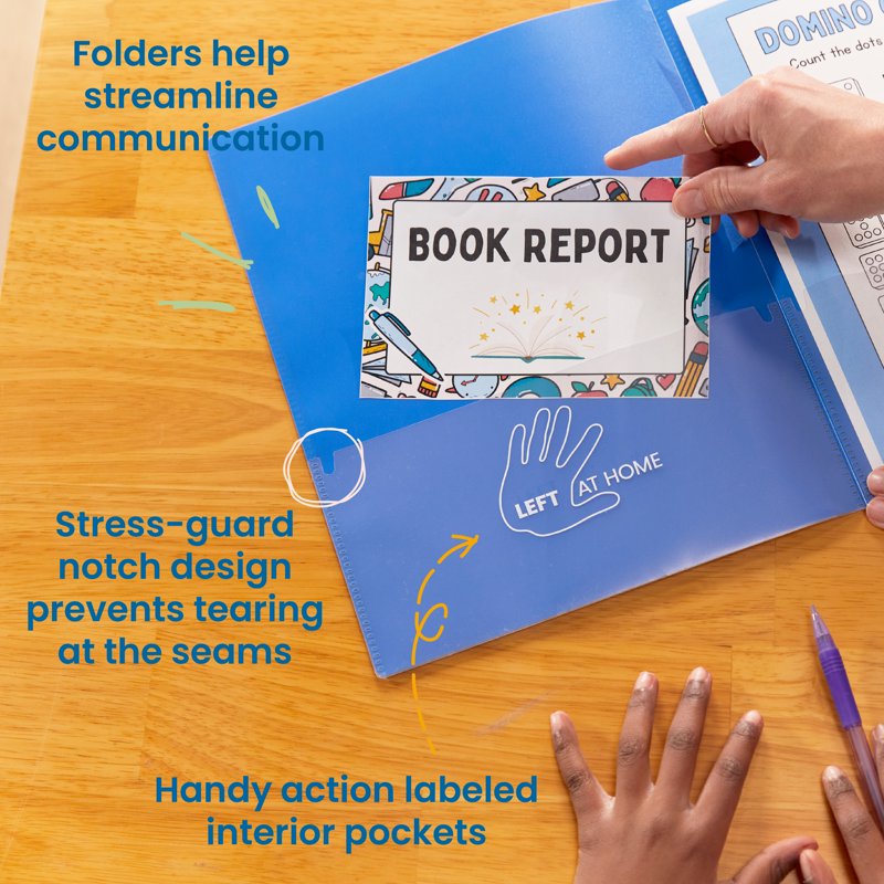 2-Pocket Classroom Communication Folders Bulk Pack - Durable Plastic School Files
