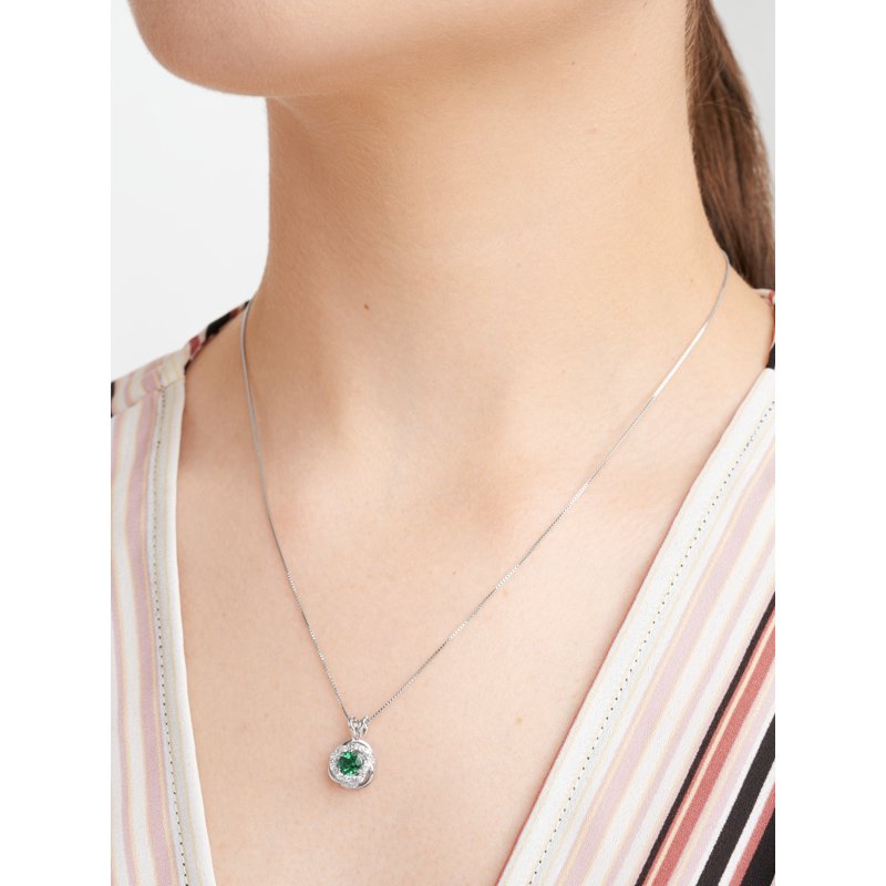 Sterling Silver Love Knot Pendant Necklace with Green Quartz Birthstone for Women
