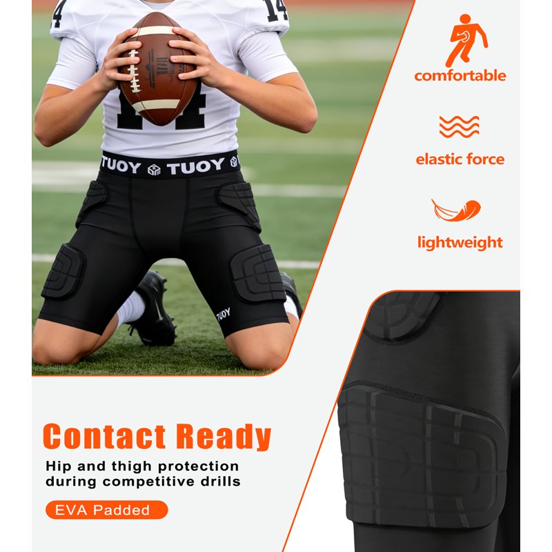 Youth Padded Football Shorts with Impact-Absorbing Protection - All Sizes