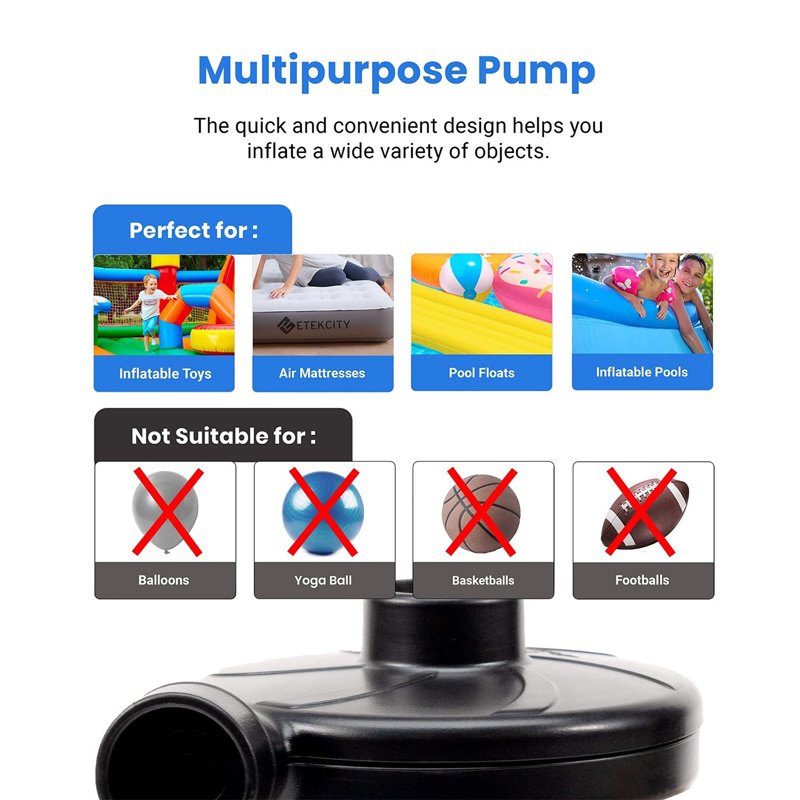 Electric Air Pump for Inflatable Items — Portable Quick-Fill Inflator & Deflator with 3 Nozzles