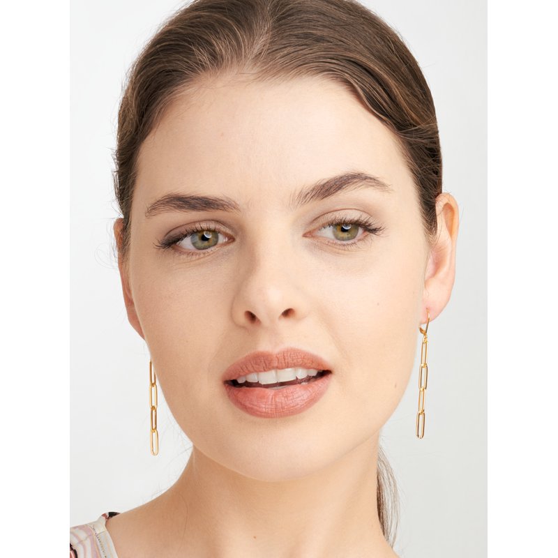 18K Gold Over Sterling Silver Paperclip Earrings with Leverback Closure