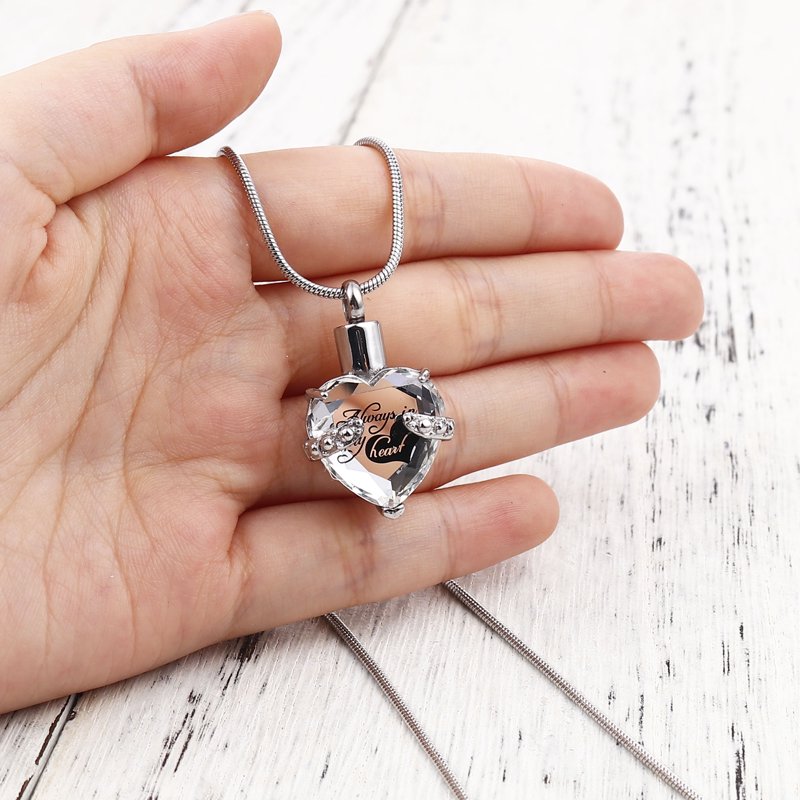 Heart Cremation Necklace for Ashes - Memorial Pendant with Free Fill Kit
