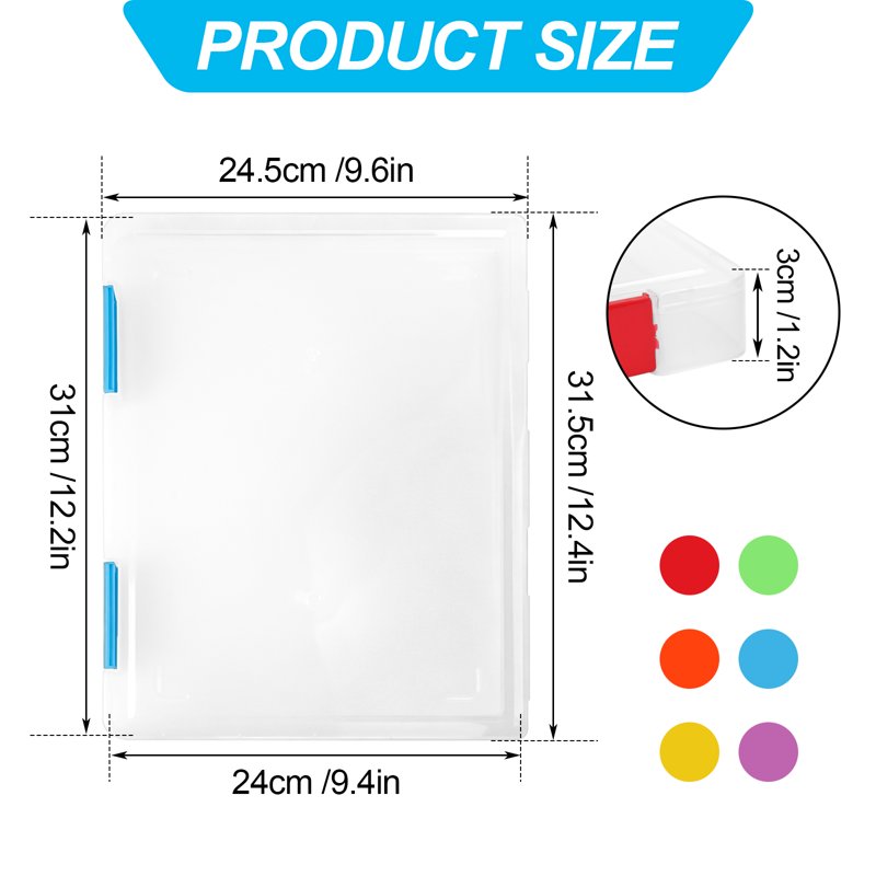 6 Pack A4 Plastic File Storage Boxes with Labels & Buckles - Clear Office & School Document Organizer