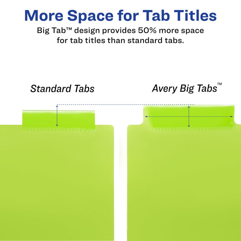 Big Tab Plastic Divider Set with Pockets - 8 Tabs, Multicolor, 8-Pack