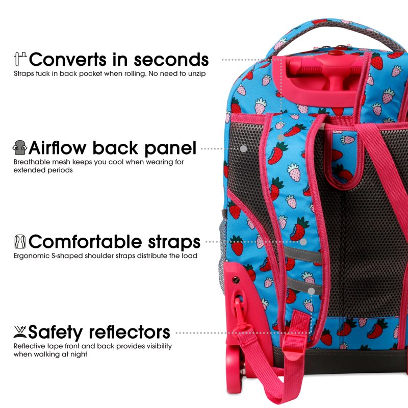 Sunrise 18-Inch Rolling Backpack for School & Travel, Multiple Colors