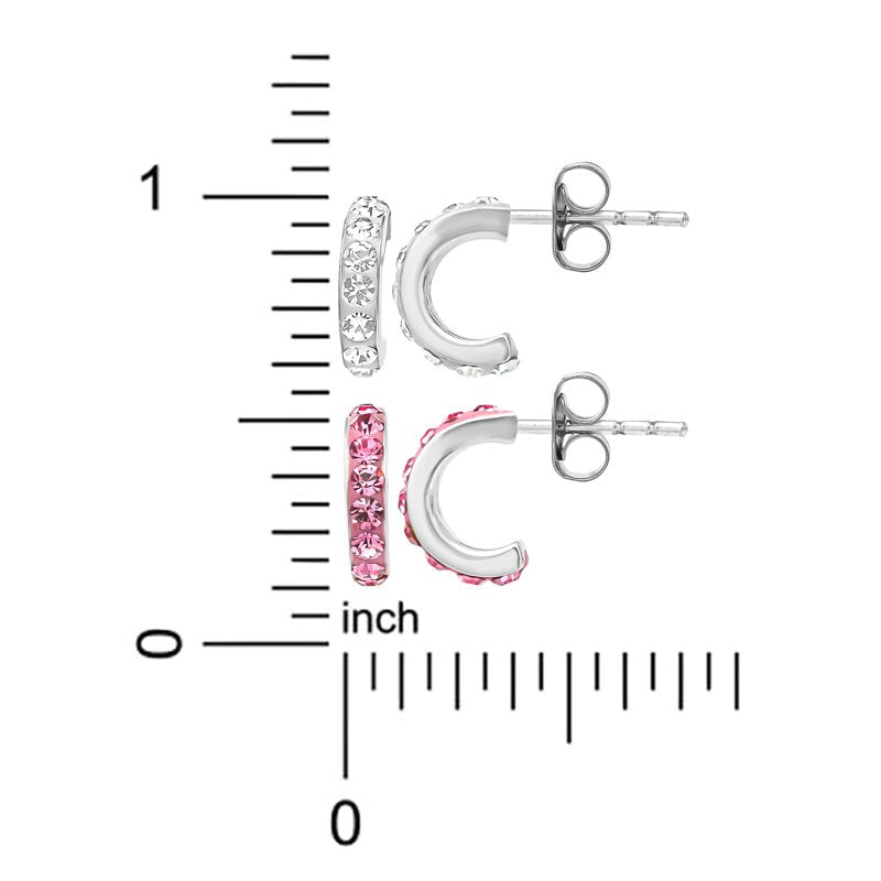 Girls Sterling Silver Crystal Hoop Earrings Set - 2 Pairs