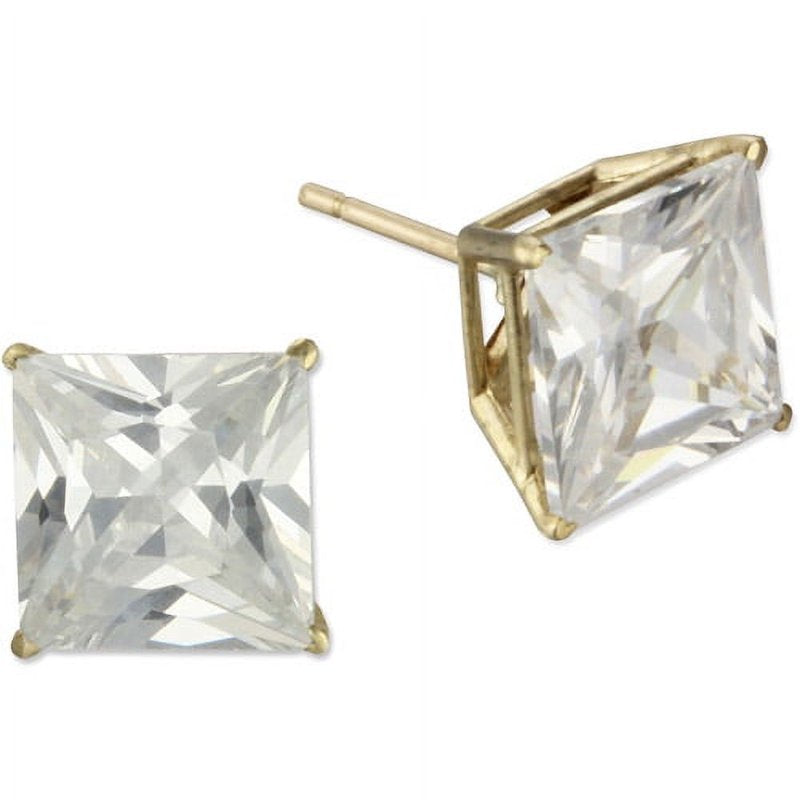 Square CZ 10K White Gold Stud Earrings - 7mm Elegant Jewelry
