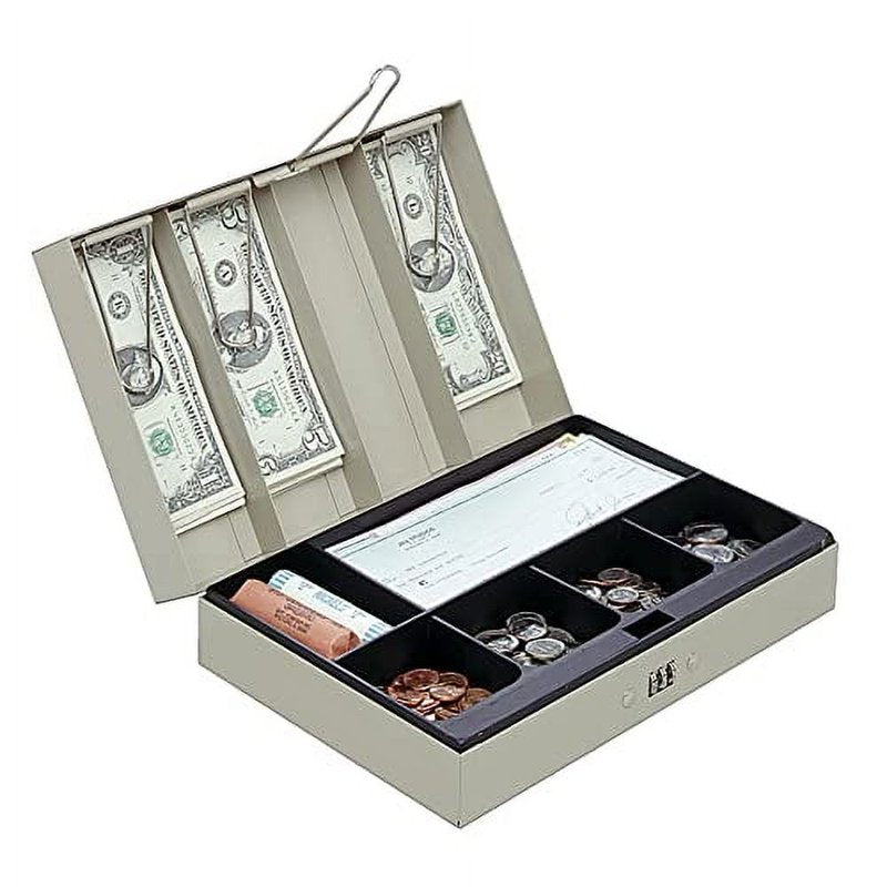 Cash Box with Removable Coin & Bill Tray, Security Lock - Sand