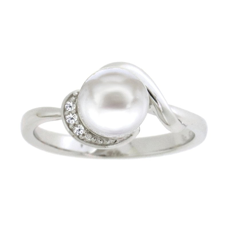Sterling Silver Pearl and White Sapphire Ring - Elegant Jewelry Gift