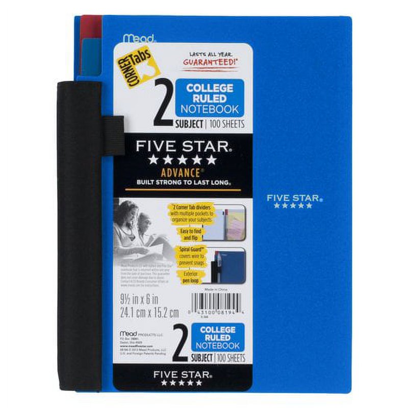 Two-Subject Spiral Notebook with Dividers - College Ruled, Durable Plastic Cover