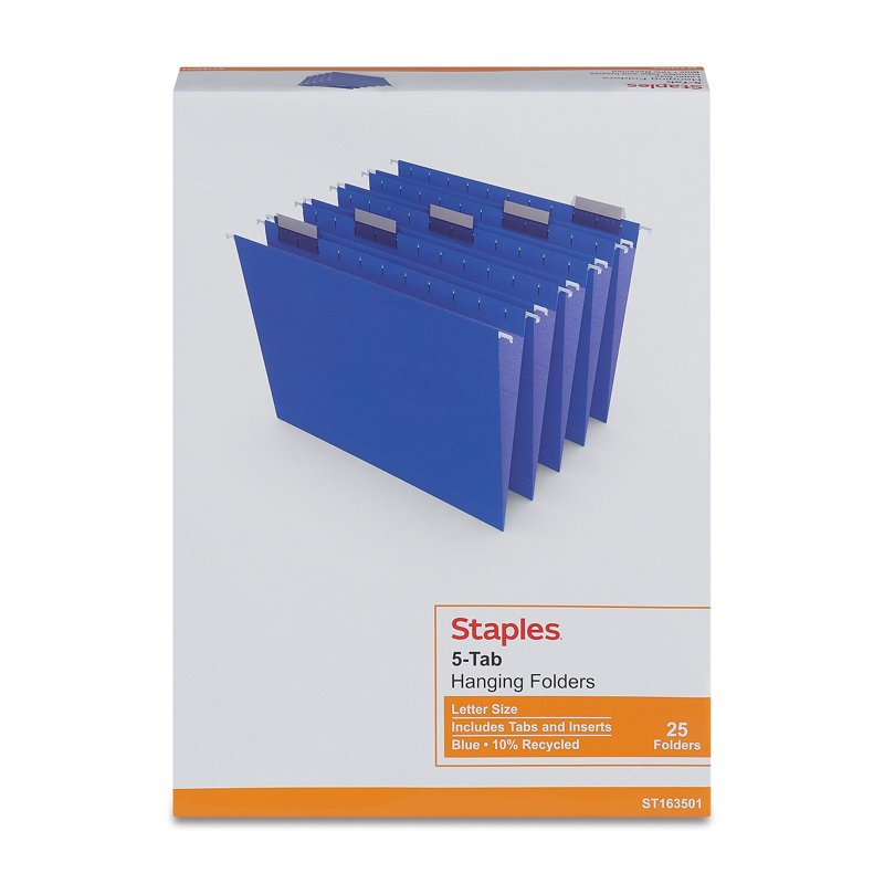 Blue Hanging File Folders - Letter Size 5-Tab 125 Pack for Office Organization
