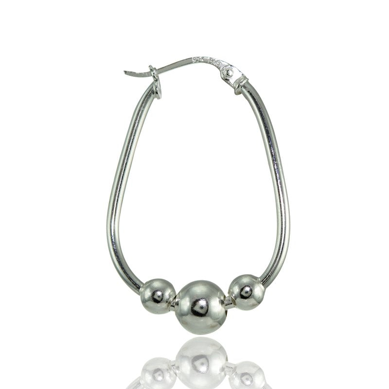 Sterling Silver Beaded Hoop Earrings - Polished, 30mm Size, Gift-Ready Jewelry