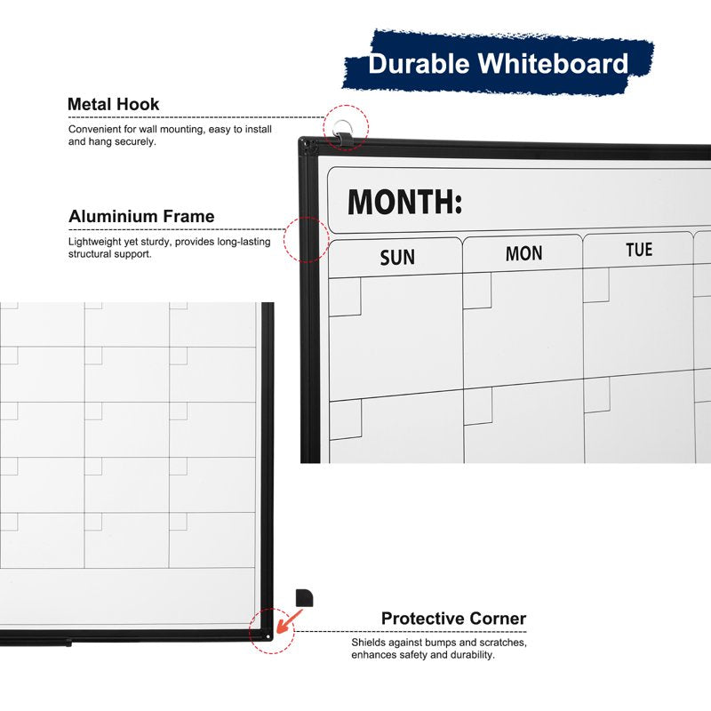 Magnetic Dry Erase Calendar Board 36x24 Inch Wall Whiteboard Organizer