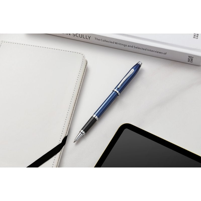 Cross Century II Polished Translucent Cobalt Blue Engraved Diamond Pattern Rollerball Pen