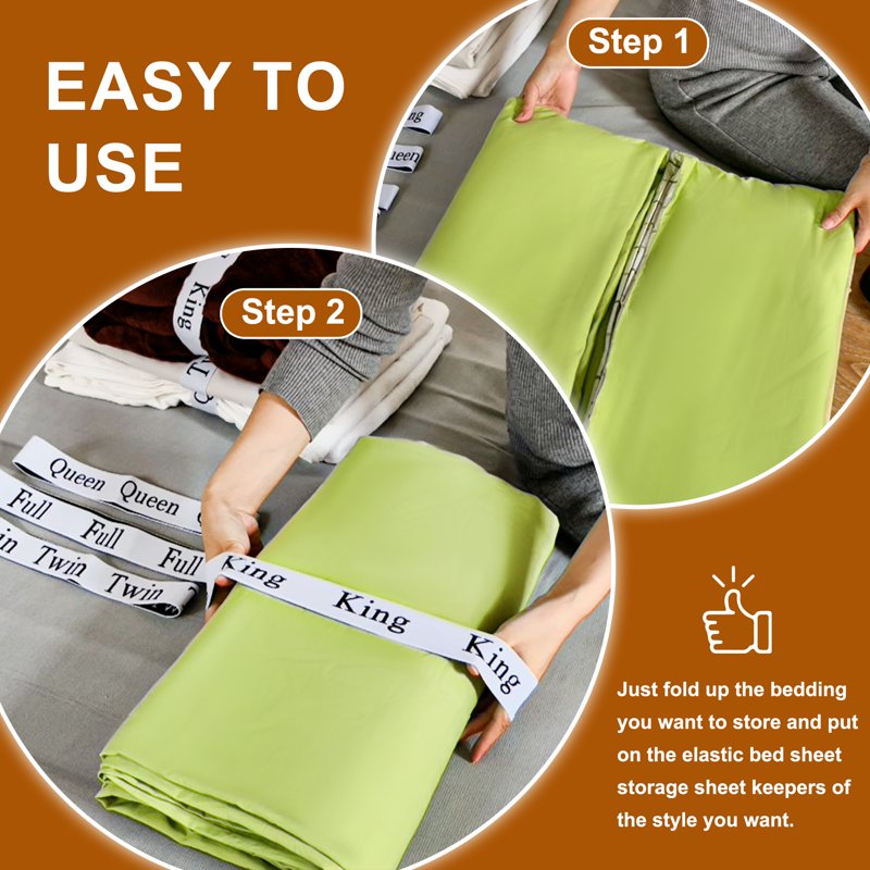 Elastic Bed Sheet Organizer Bands with Size Labels - Pack of 20