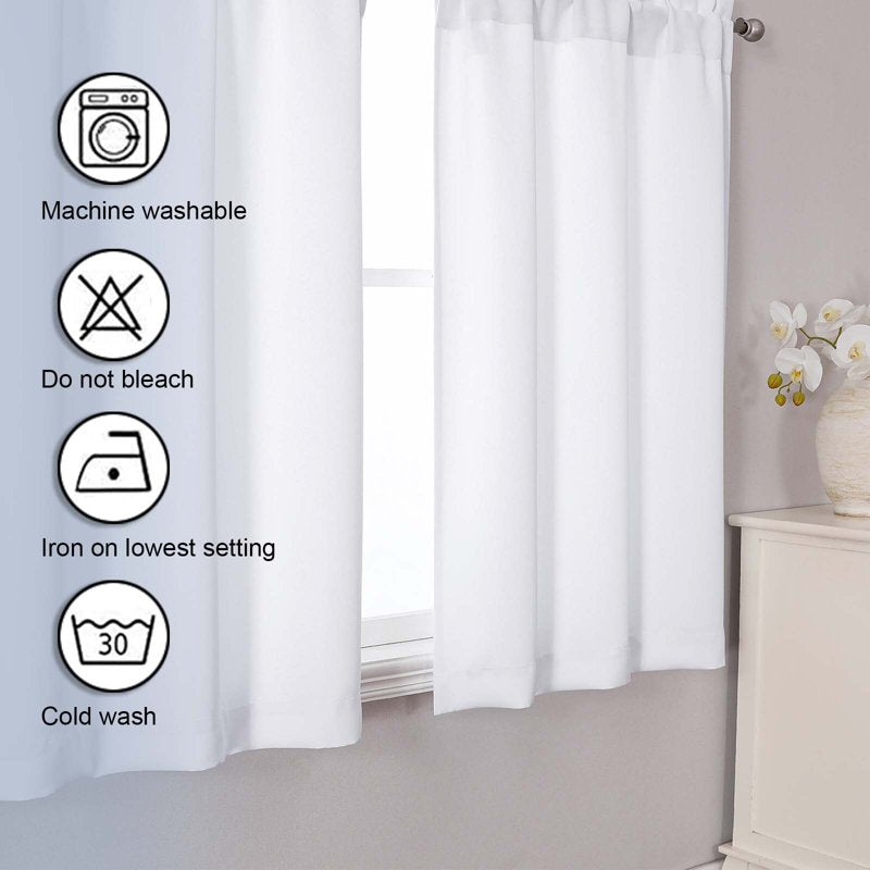 Light Filtering Curtain Set 36 Inch Length for Small Windows - 2 Pieces